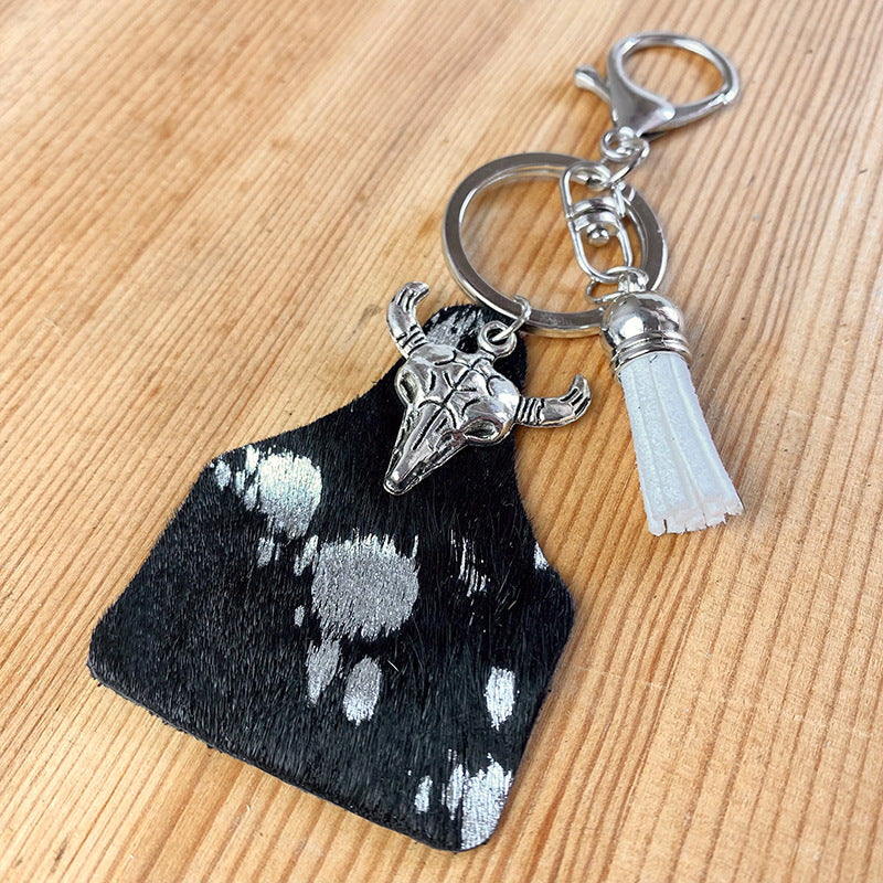 Wholesale 2pcs/pack Western Style Bull Head Cactus Leather Keychain